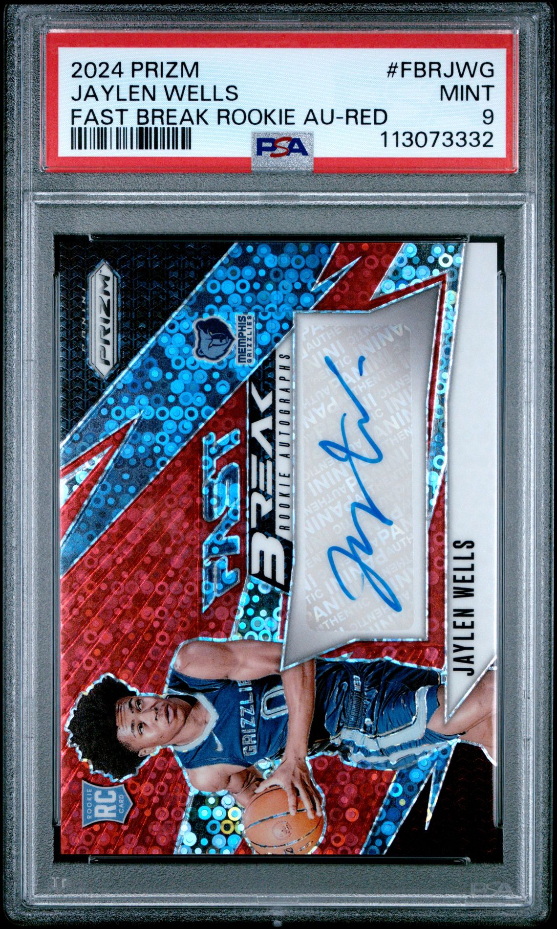 2024 Panini Prizm Fast Break Rookie Autographs Jaylen Wells #Fbrjwg (Fast Break Rookie Au-Red) Mint 9 front