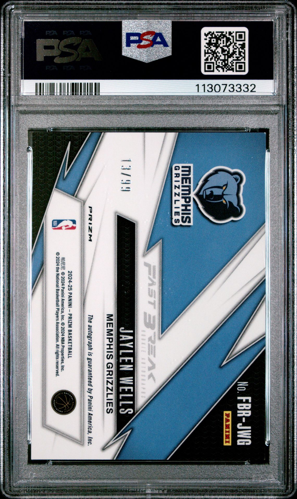 2024 Panini Prizm Fast Break Rookie Autographs Jaylen Wells #Fbrjwg (Fast Break Rookie Au-Red) Mint 9 back