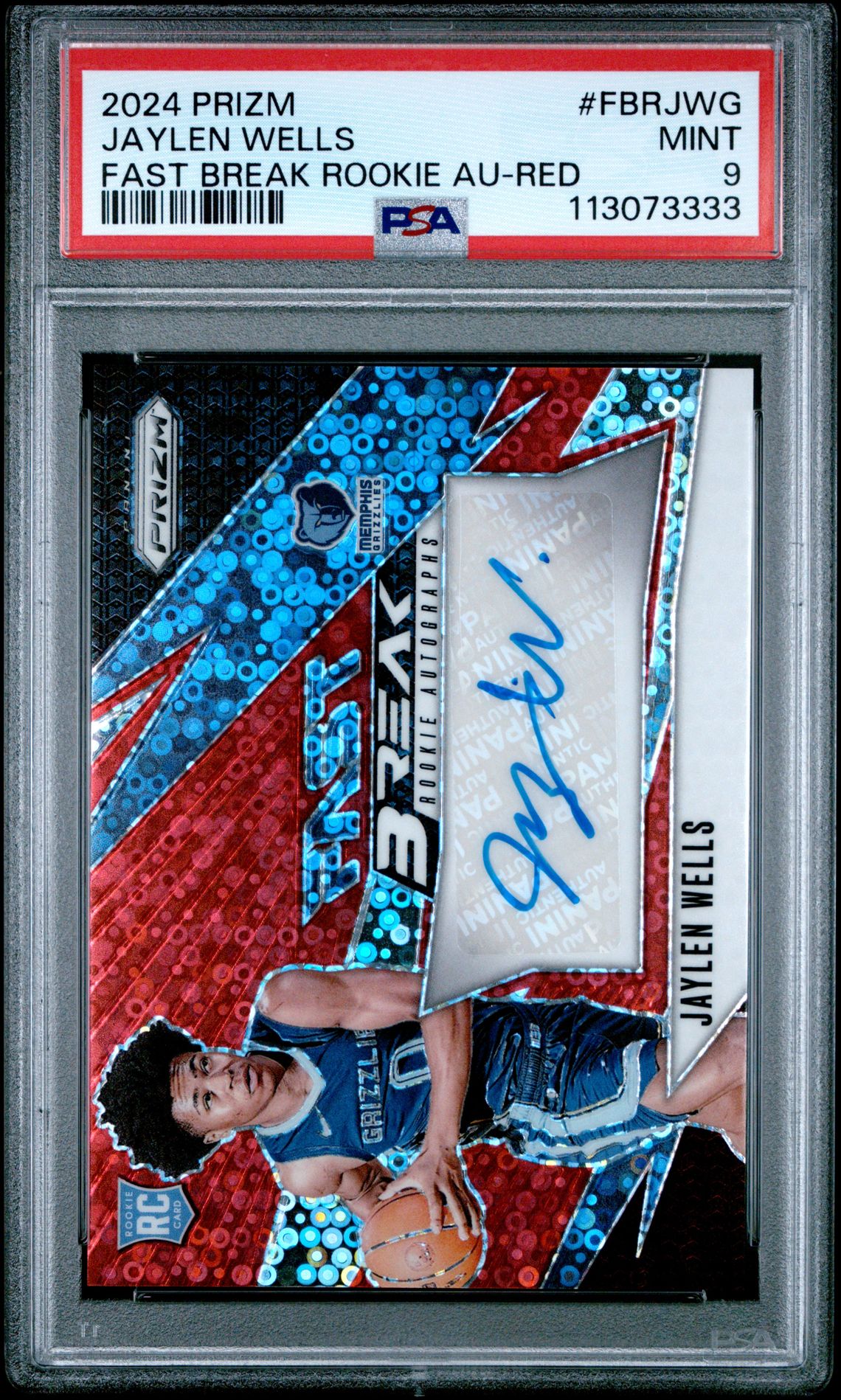 2024 Panini Prizm Fast Break Rookie Autographs Jaylen Wells #Fbrjwg (Fast Break Rookie Au-Red) Mint 9 front