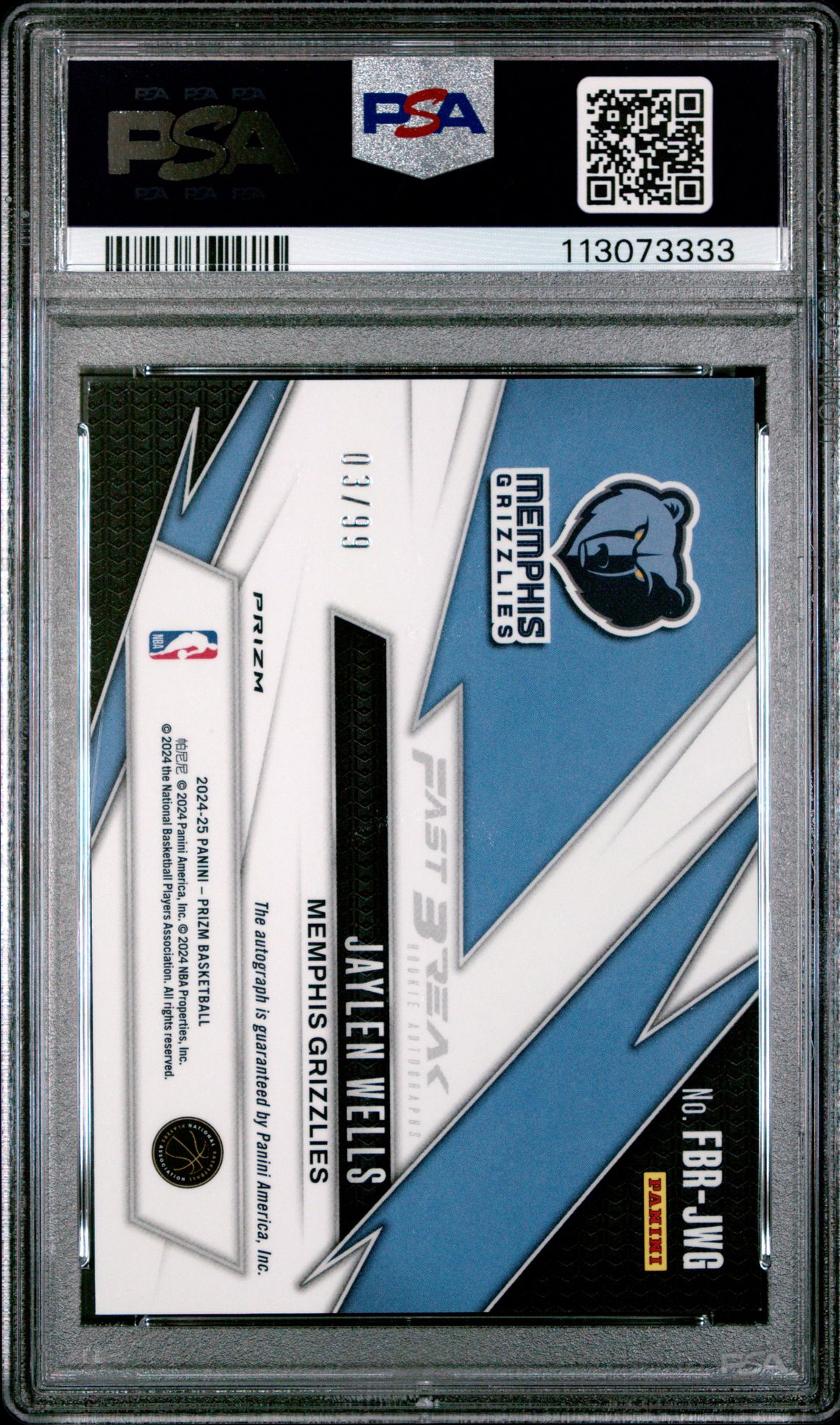 2024 Panini Prizm Fast Break Rookie Autographs Jaylen Wells #Fbrjwg (Fast Break Rookie Au-Red) Mint 9 back