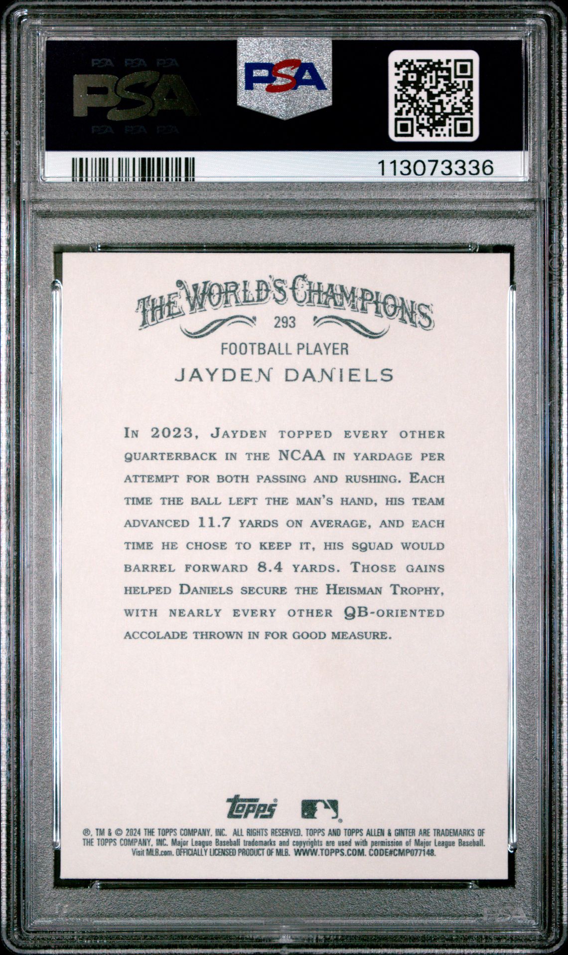 2024 Topps Allen & Ginter Jayden Daniels #293 Gem Mt 10 back