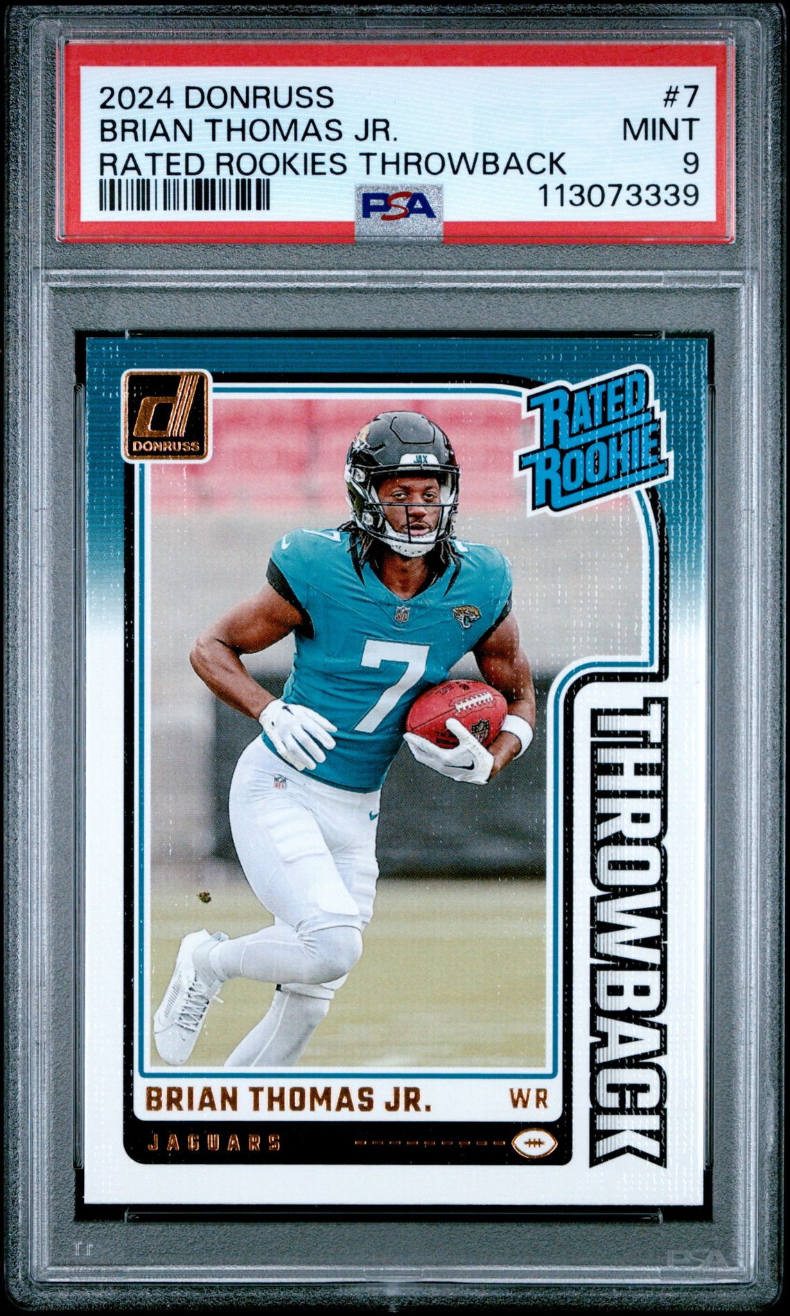 2024 Panini Donruss Rated Rookies Throwback Brian Thomas Jr. #7 Mint 9 front