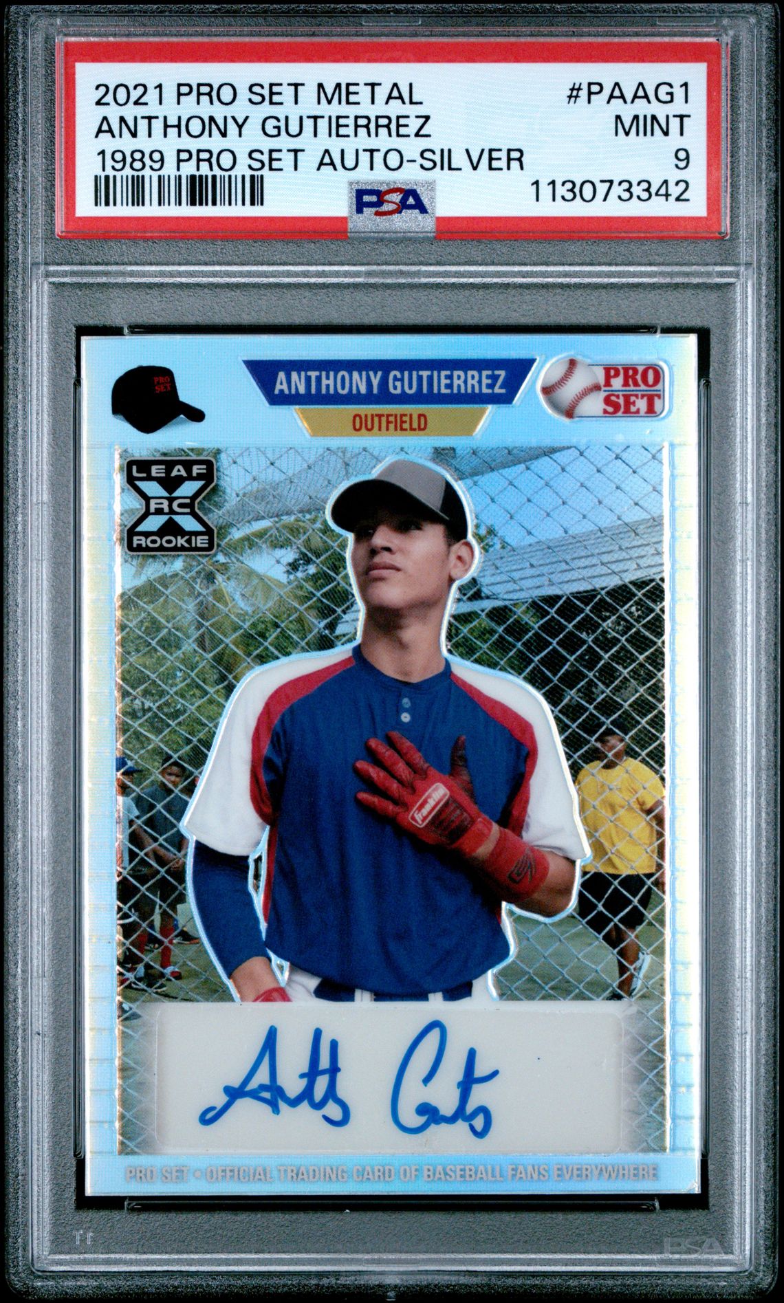 2021 Leaf Pro Set Metal 1989 Pro Set Autographs Anthony Gutierrez #Paag1 (1989 Pro Set Auto-Silver) Mint 9 front