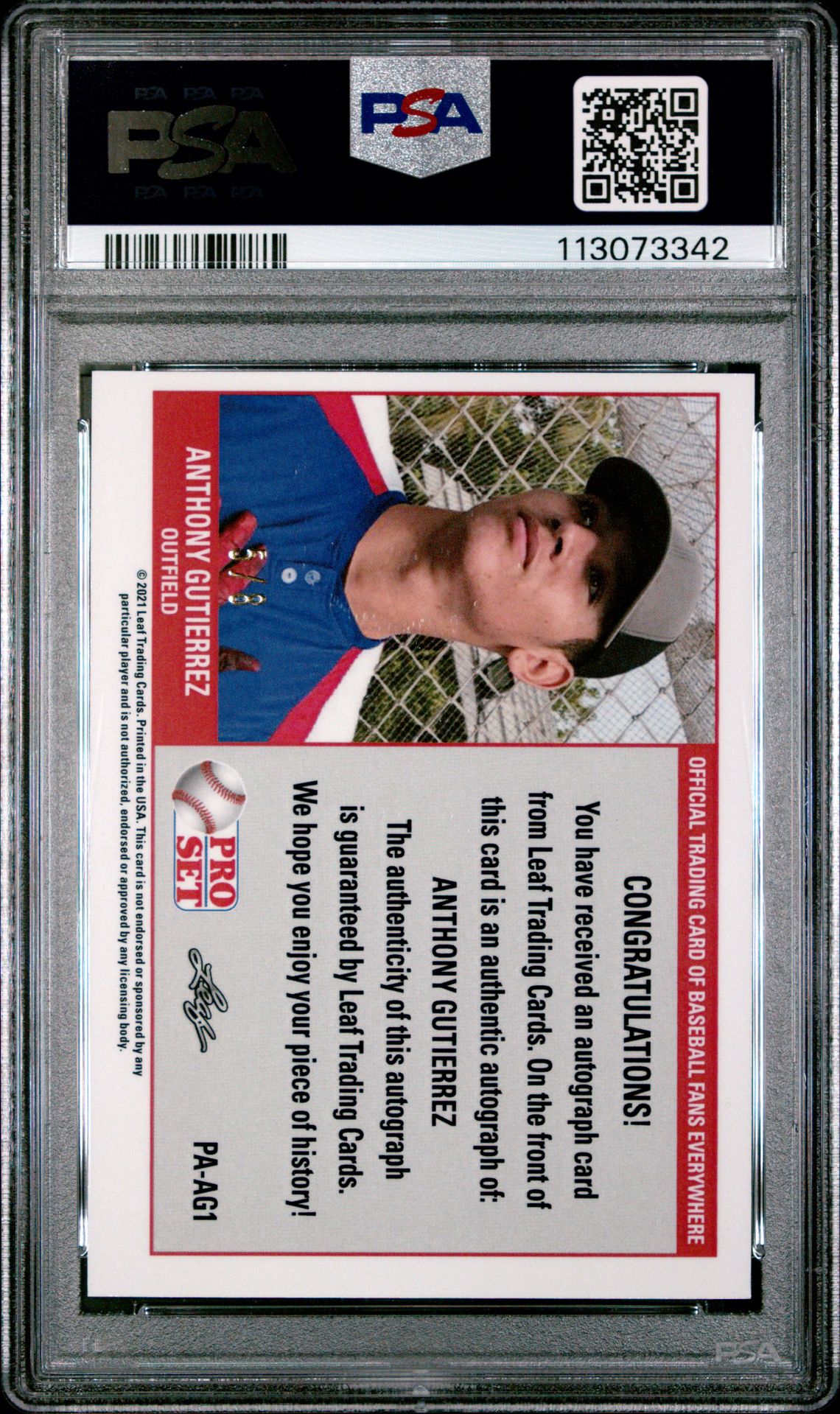 2021 Leaf Pro Set Metal 1989 Pro Set Autographs Anthony Gutierrez #Paag1 (1989 Pro Set Auto-Silver) Mint 9 back