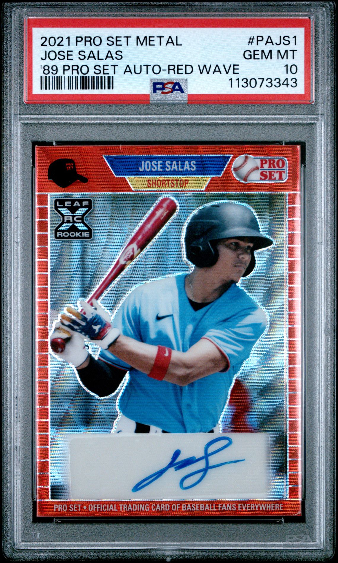 2021 Leaf Pro Set Metal 1989 Pro Set Autographs Jose Salas #Pajs1 ('89 Pro Set Auto-Red Wave) Gem Mt 10 front