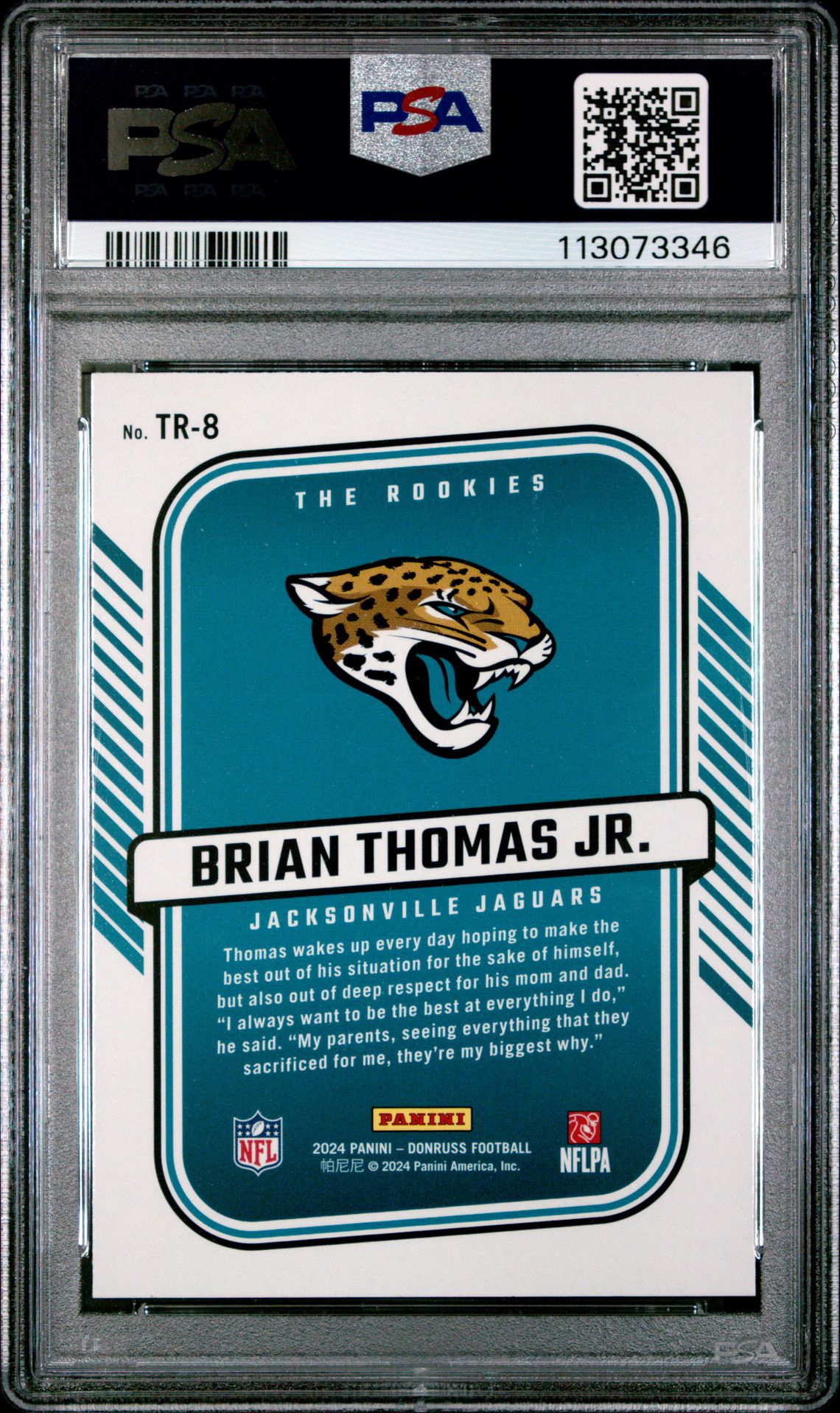 2024 Panini Donruss The Rookies Brian Thomas Jr. #Tr8 Gem Mt 10 back