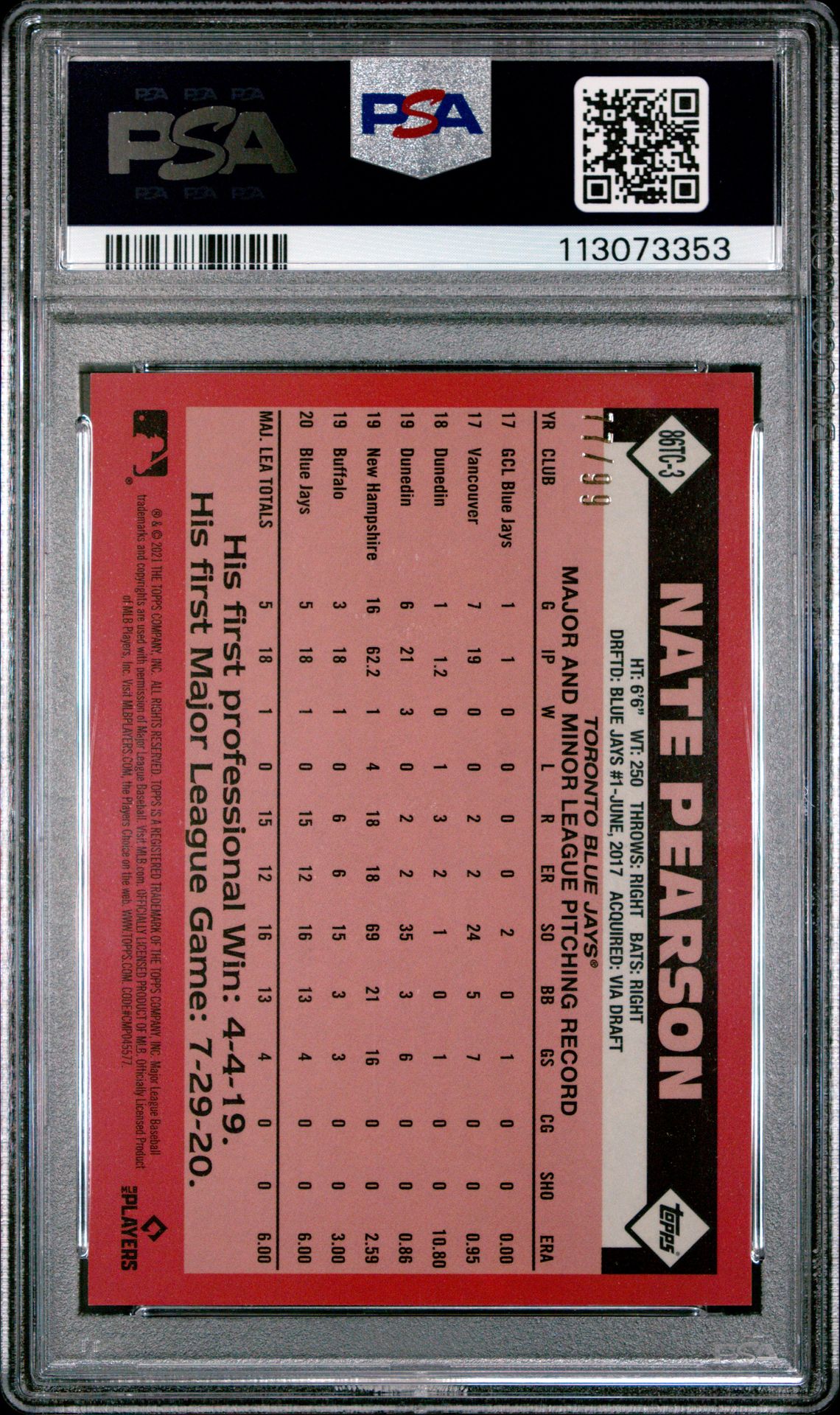 2021 Topps Silver Pack 1986 Chrome Promo Nate Pearson #3 (Series 2-Green Refractor) Mint 9 back