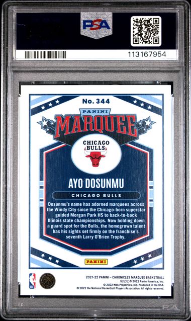 2021 Panini Chronicles Ayo Dosunmu #344 (Bronze) Gem Mt 10 back
