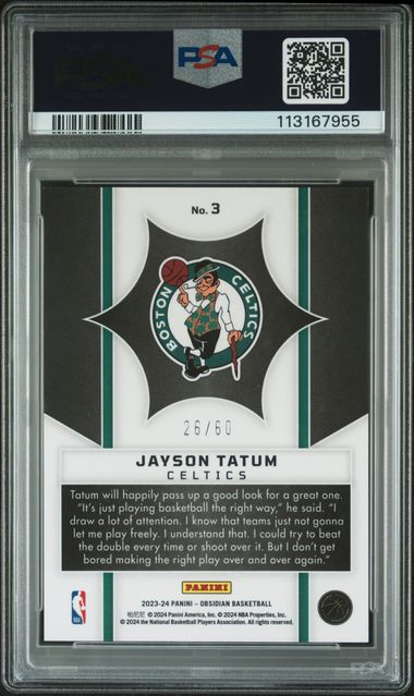 2023 Panini Obsidian Supernova Jayson Tatum #3 (Supernova-Ee Reggae Flood) Mint 9 back