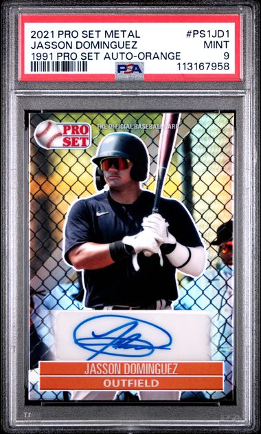 2021 Leaf Pro Set Metal 1991 Pro Set Autographs Jasson Dominguez #Ps1Jd1 (1991 Pro Set Auto-Orange) Mint 9 front