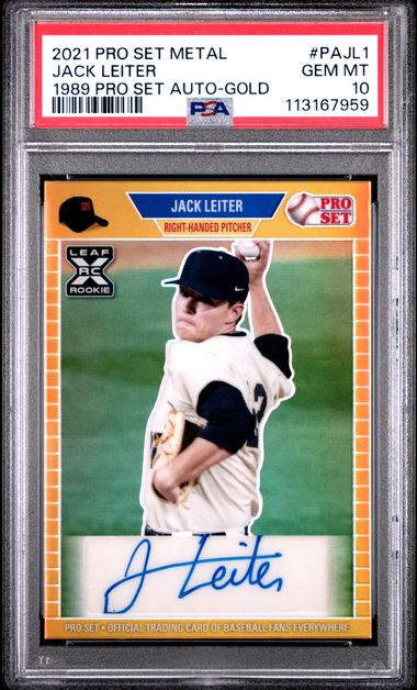2021 Leaf Pro Set Metal 1989 Pro Set Autographs Jack Leiter #Pajl1 (1989 Pro Set Auto-Gold) Gem Mt 10 front