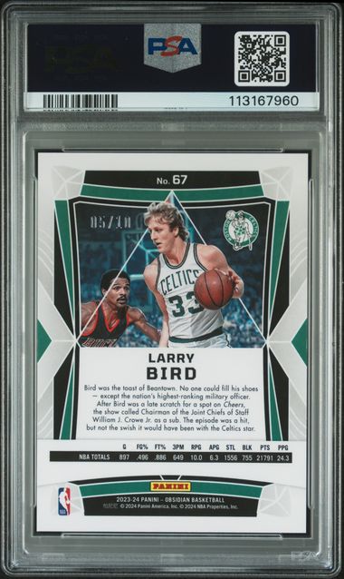 2023 Panini Obsidian Larry Bird #67 (Electric Etch Molten Mojo) Mint 9 back