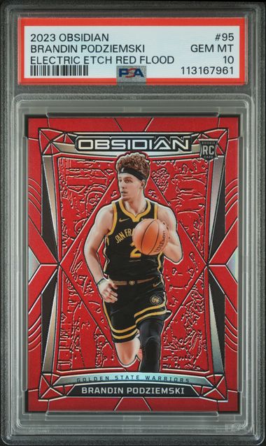 2023 Panini Obsidian Brandin Podziemski #95 (Electric Etch Red Flood) Gem Mt 10 front