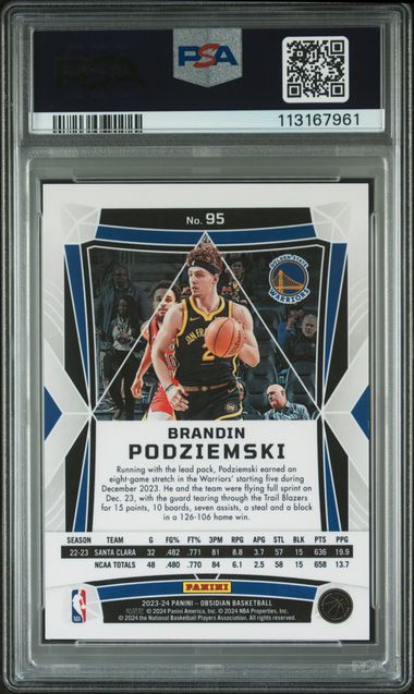 2023 Panini Obsidian Brandin Podziemski #95 (Electric Etch Red Flood) Gem Mt 10 back