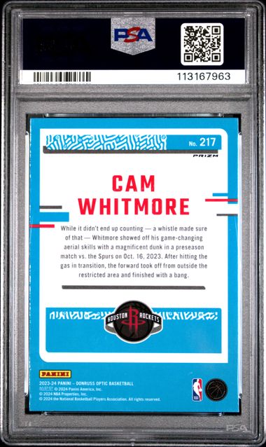 2023 Panini Donruss Optic Cam Whitmore #217 (Hyper Green) Gem Mt 10 back