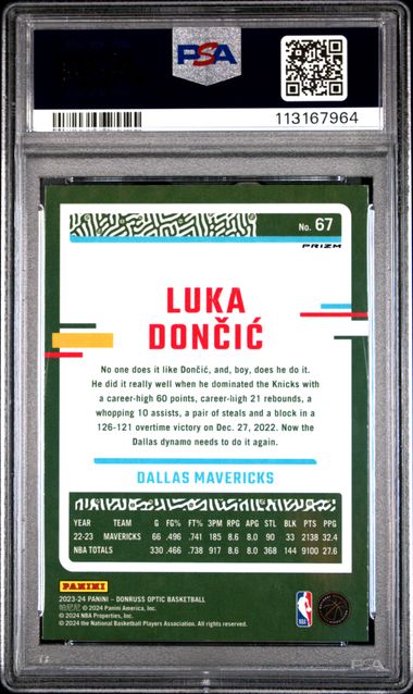 2023 Panini Donruss Optic Luka Doncic #67 (Holo) Mint 9 back