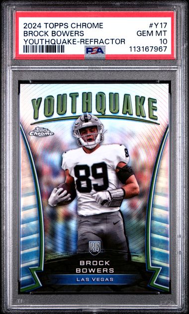2024 Topps Chrome Youthquake Brock Bowers #Y17 (Youthquake-Refractor) Gem Mt 10 front