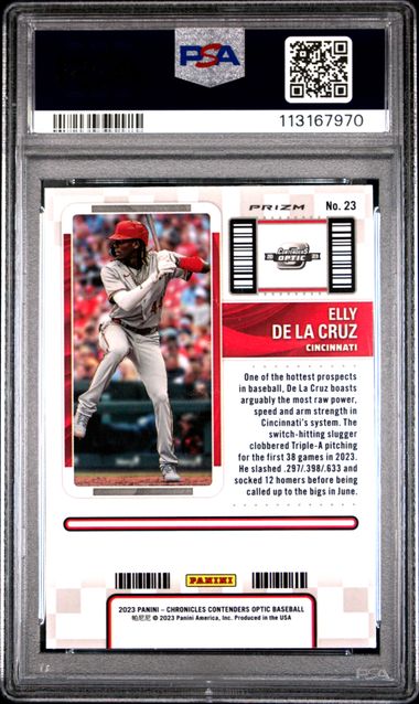2023 Panini Chronicles Contenders Optic Season Ticket Elly De La Cruz #23 (Contend Optic Ssn Tkt-Holo) Gem Mt 10 back