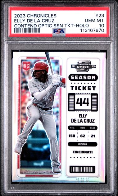 2023 Panini Chronicles Contenders Optic Season Ticket Elly De La Cruz #23 (Contend Optic Ssn Tkt-Holo) Gem Mt 10 front