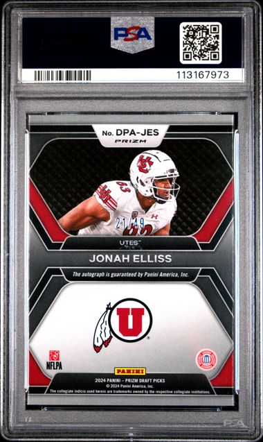 2024 Panini Prizm Draft Picks Draft Picks Autographs Jonah Elliss #Dpajes (Dp Auto-Orange Pulsar) Gem Mt 10 back