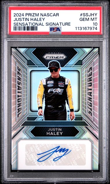 2024 Panini Prizm Nascar Sensational Signatures Justin Haley #Ssjhy Gem Mt 10 front