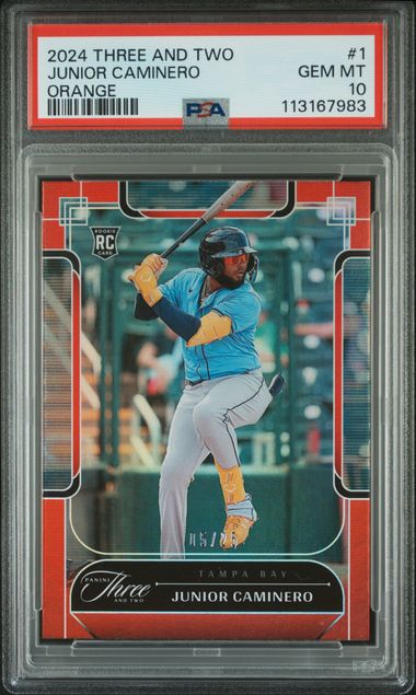 2024 Panini Three And Two Junior Caminero #1 (Orange) Gem Mt 10 front
