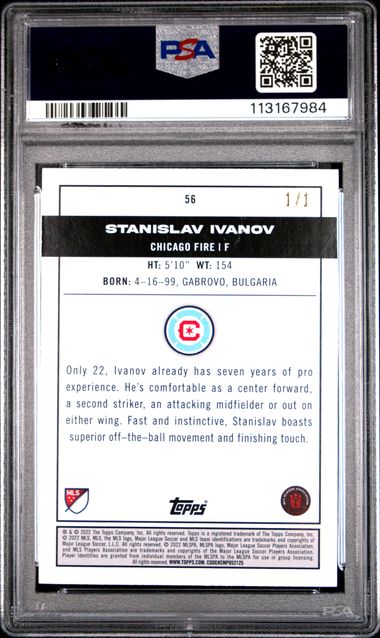 2022 Topps Mls Stanislav Ivanov #56 (Gold Foilfractor 1/1) Mint 9 back
