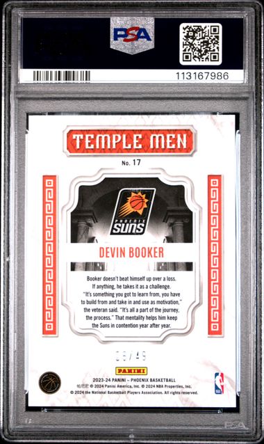 2023 Panini Phoenix Temple Men Devin Booker #17 (Temple Men-Bronze Lazer) Gem Mt 10 back