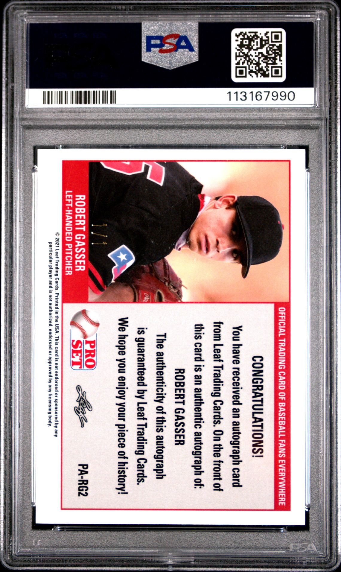 2021 Leaf Pro Set Metal 1989 Pro Set Autographs Robert Gasser #Parg2 ('89 Pro Set Au-Plat.wv.1/1) Mint 9 back