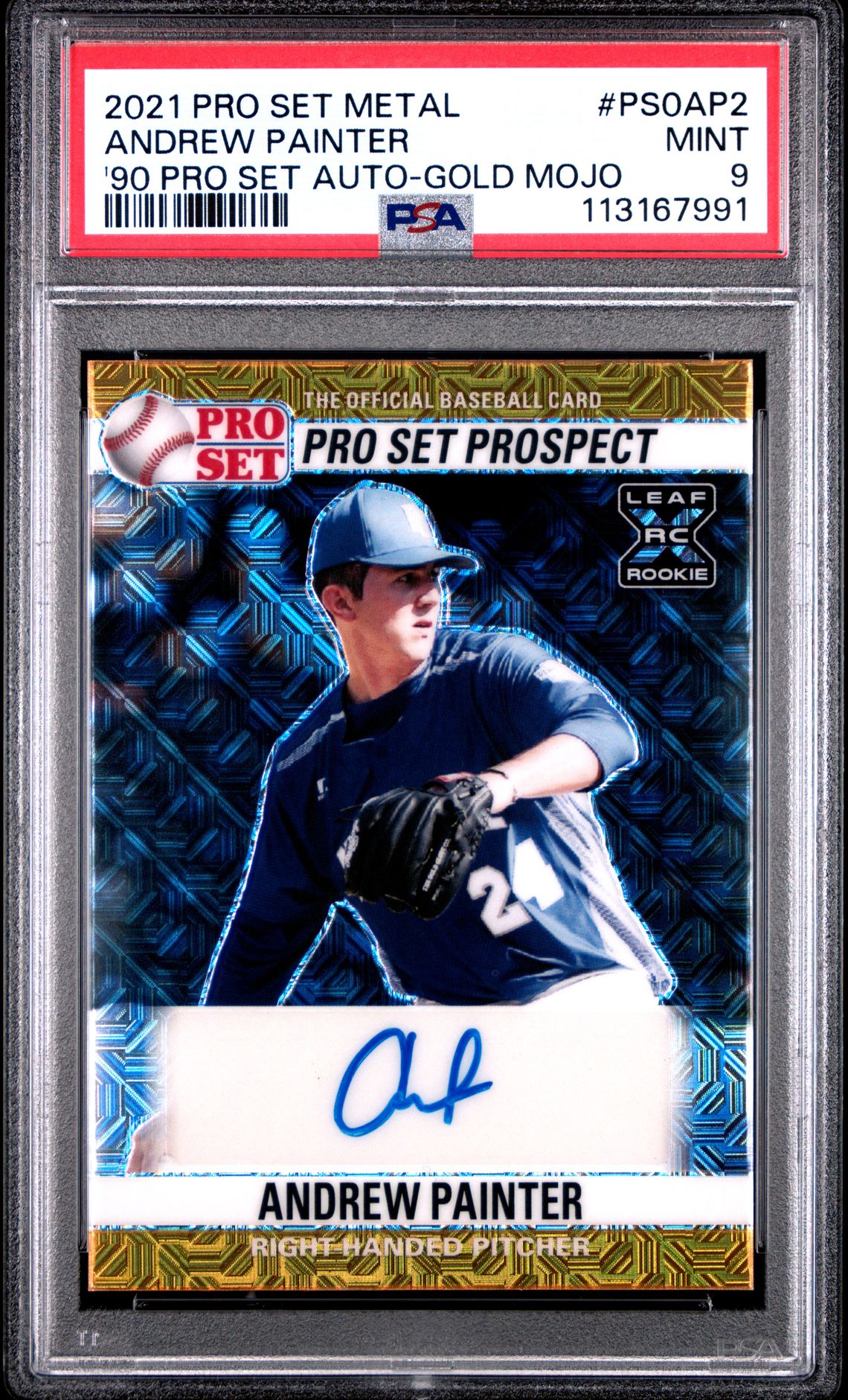2021 Leaf Pro Set Metal 1990 Pro Set Autographs Andrew Painter #Ps0Ap2 ('90 Pro Set Auto-Gold Mojo) Mint 9 front