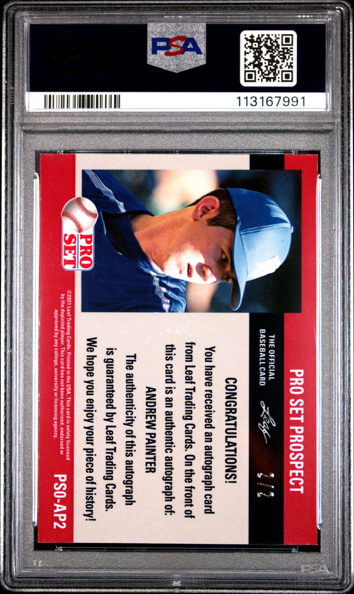 2021 Leaf Pro Set Metal 1990 Pro Set Autographs Andrew Painter #Ps0Ap2 ('90 Pro Set Auto-Gold Mojo) Mint 9 back