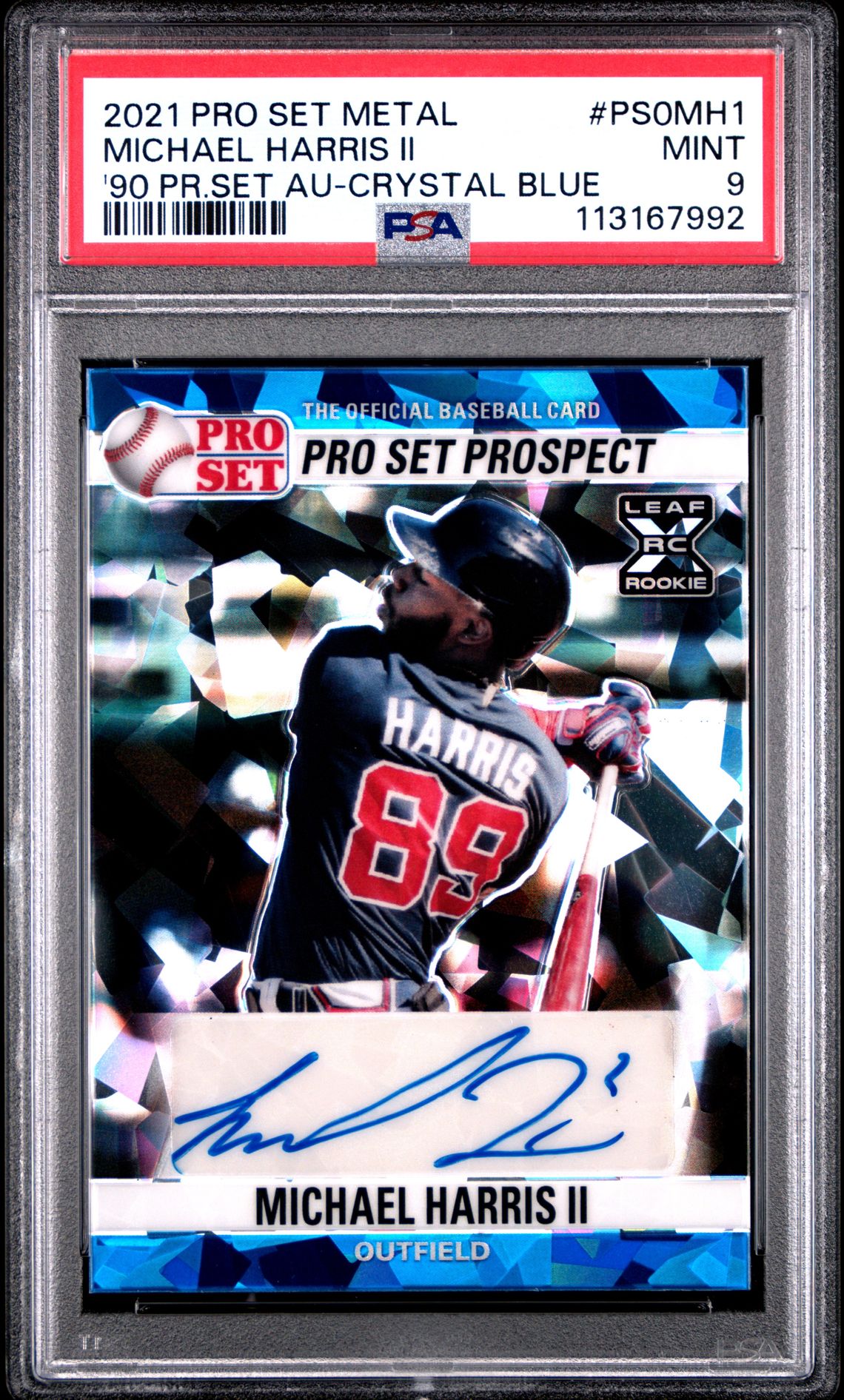 2021 Leaf Pro Set Metal 1990 Pro Set Autographs Michael Harris Ii #Ps0Mh1 ('90 Pr.set Au-Crystal Blue) Mint 9 front