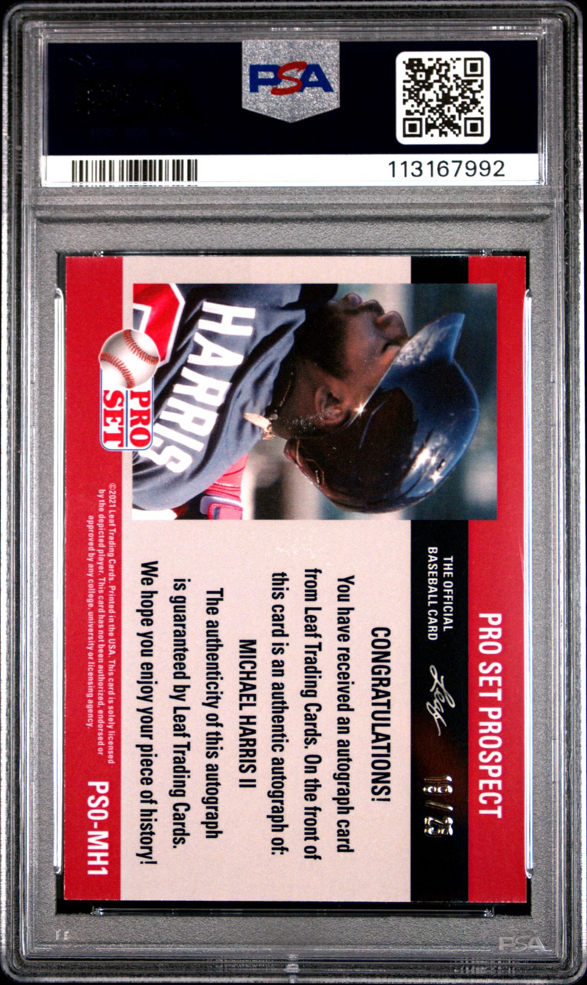 2021 Leaf Pro Set Metal 1990 Pro Set Autographs Michael Harris Ii #Ps0Mh1 ('90 Pr.set Au-Crystal Blue) Mint 9 back