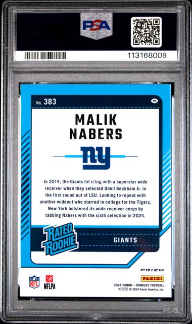 2024 Panini Donruss Malik Nabers #383 (Optic Preview-Pink) Gem Mt 10 back