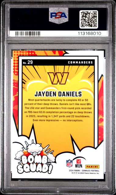 2024 Panini Donruss Bomb Squad Jayden Daniels #29 Gem Mt 10 back
