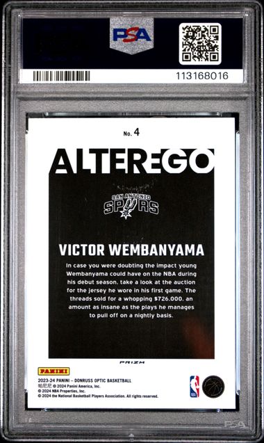 2023 Panini Donruss Optic Alter Ego Victor Wembanyama #4 Mint 9 back
