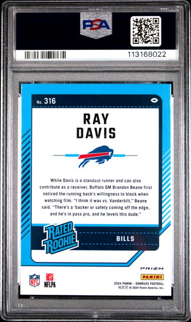 2024 Panini Donruss Ray Davis #316 (Optic Preview-Pink) Gem Mt 10 back