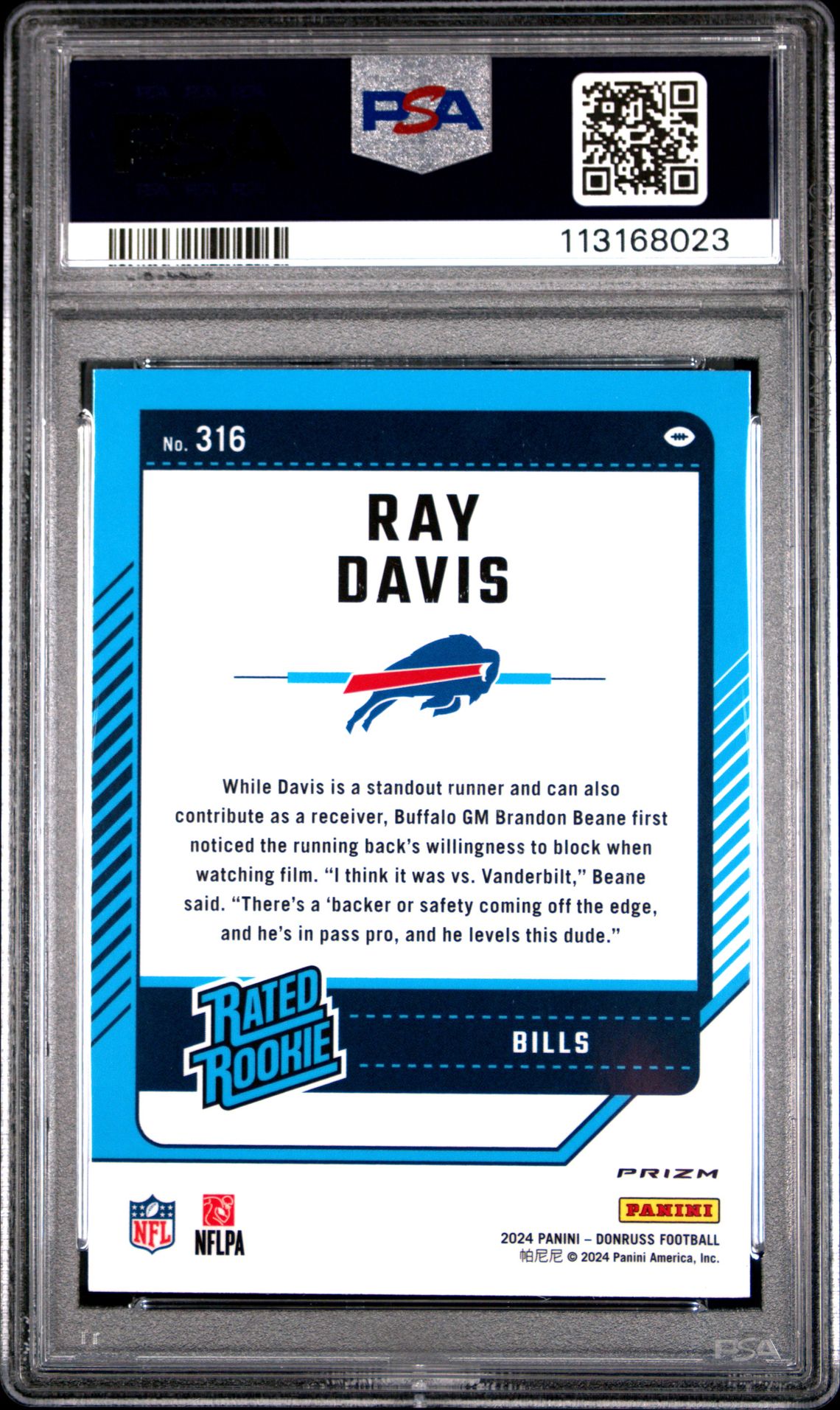 2024 Panini Donruss Ray Davis #316 (Optic Preview-Pink) Gem Mt 10 back