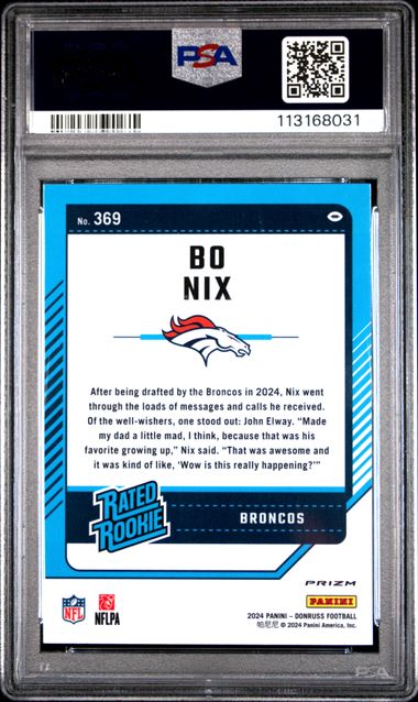 2024 Panini Donruss Bo Nix #369 (Optic Preview-Pink) Mint 9 back
