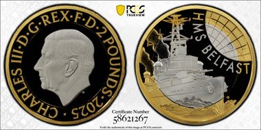 2025 £2 HMS Belfast - Piedfort Ag PR70DCAM