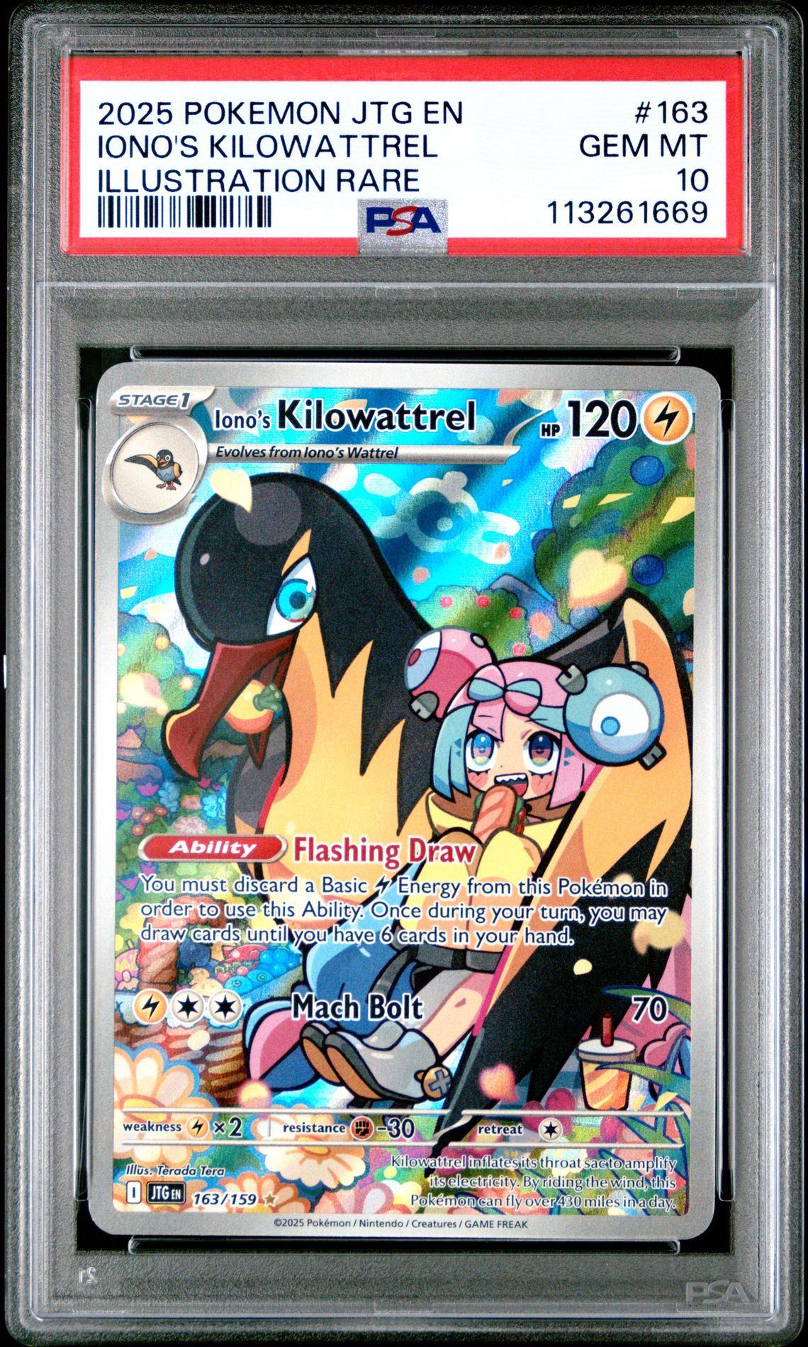 2025 Pokemon Jtg En-Journey Together Iono's Kilowattrel #163 (Illustration Rare) Gem Mt 10 front