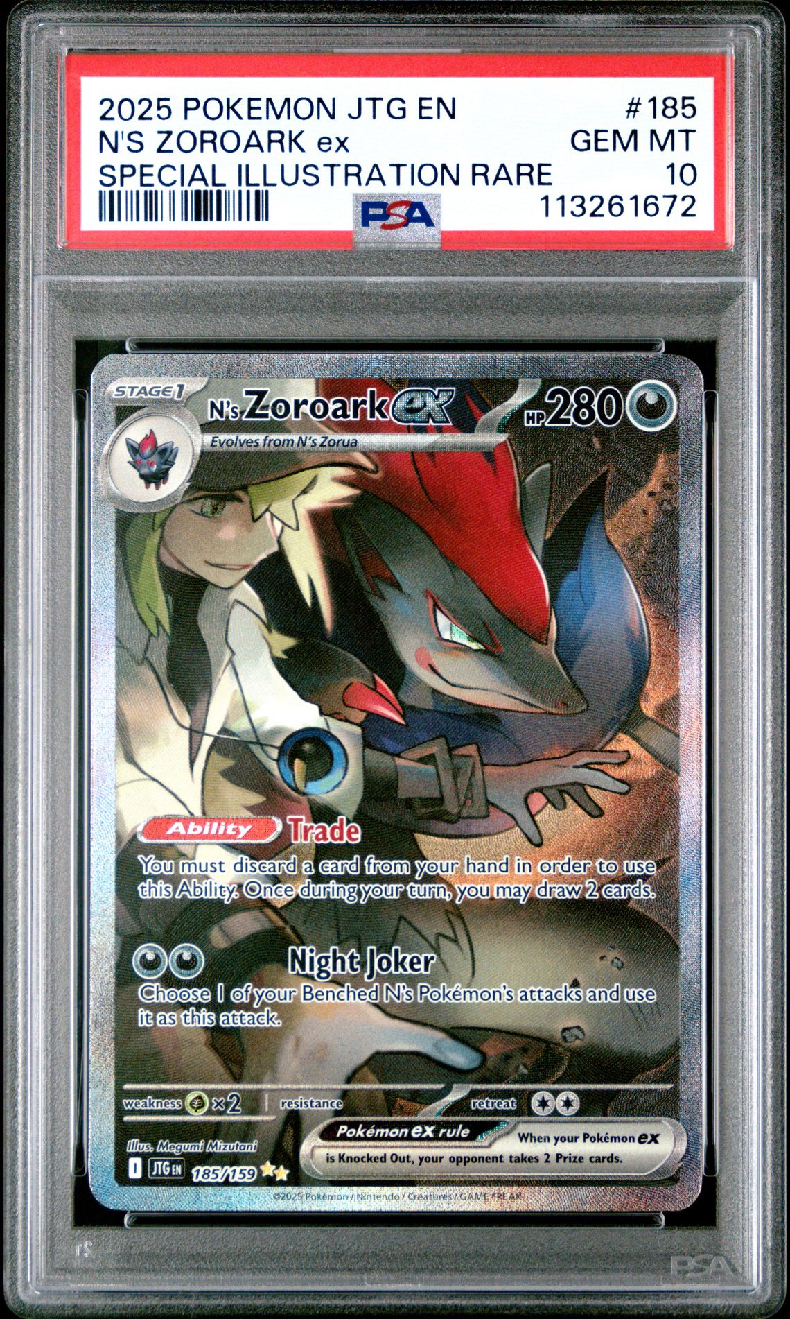 2025 Pokemon Jtg En-Journey Together N's Zoroark Ex #185 (Special Illustration Rare) Gem Mt 10 front