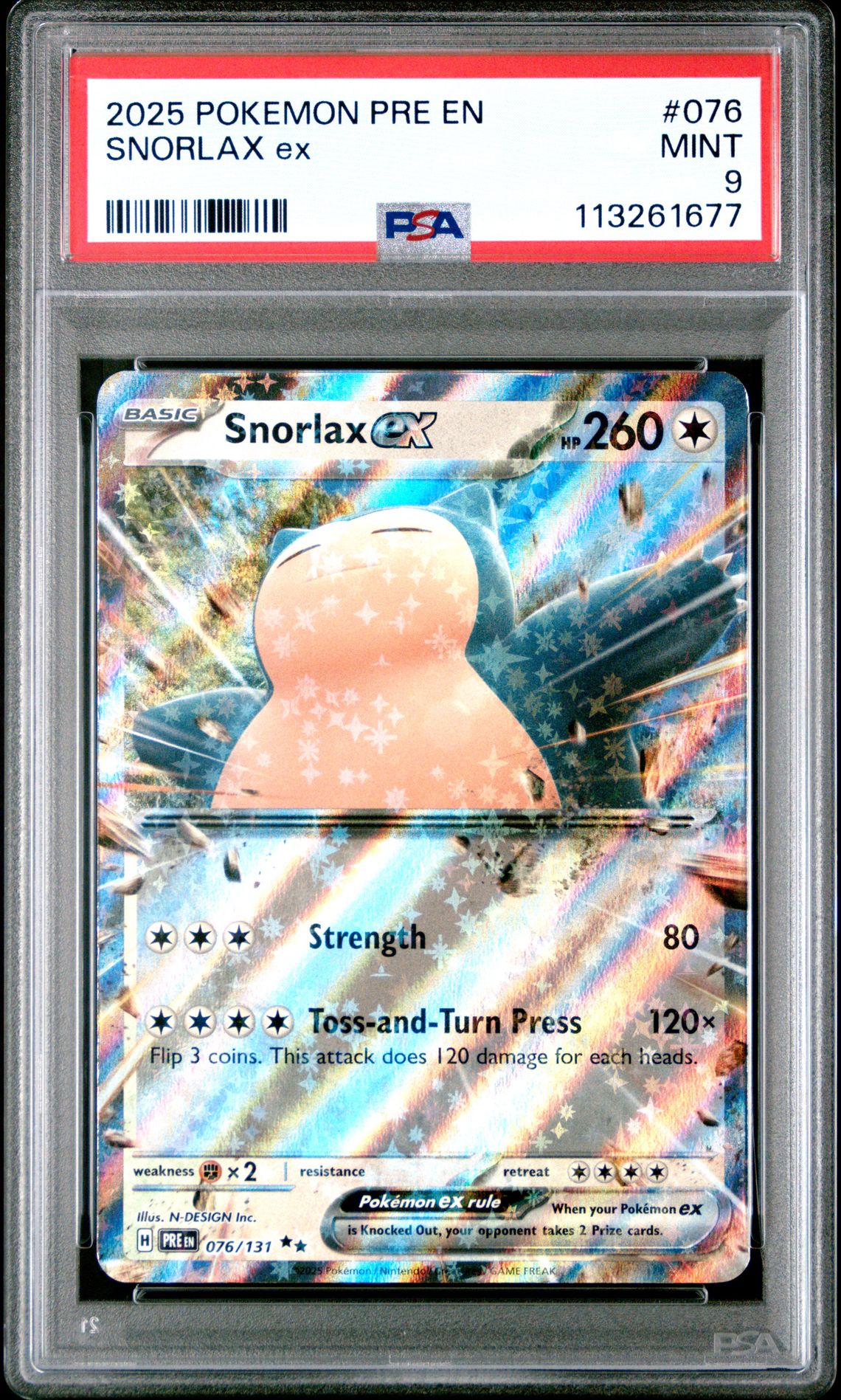 2025 Pokemon Pre En-Prismatic Evolutions Snorlax Ex #076 Mint 9 front