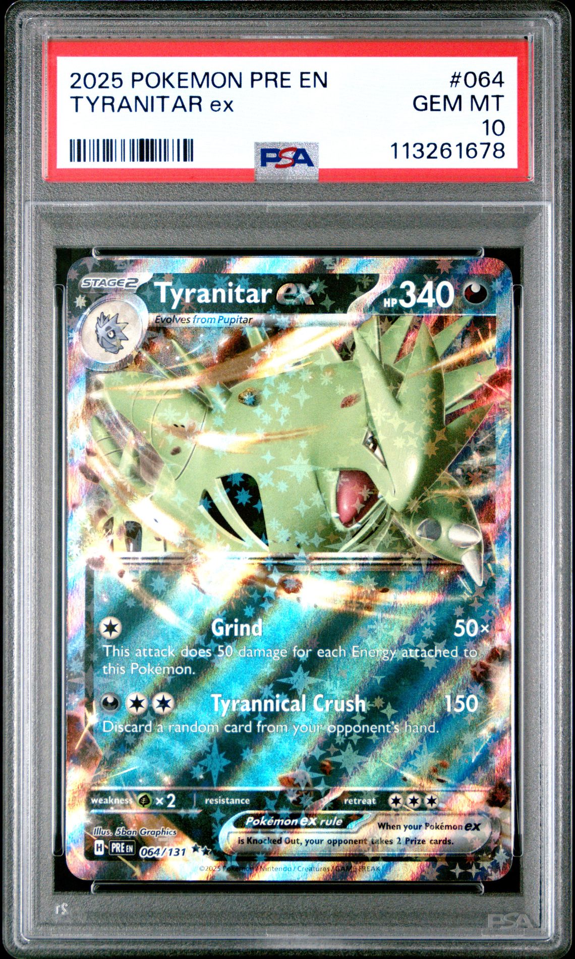 2025 Pokemon Pre En-Prismatic Evolutions Tyranitar Ex #064 Gem Mt 10 front