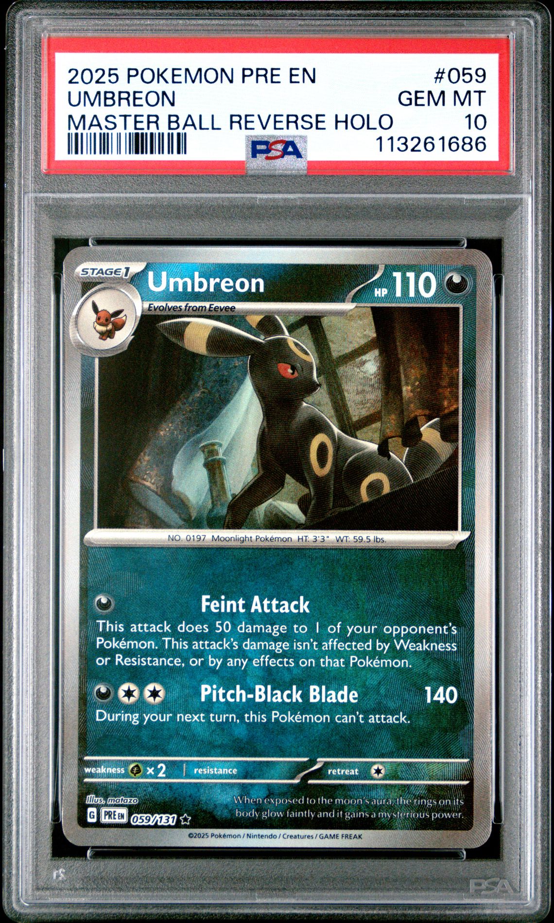 2025 Pokemon Pre En-Prismatic Evolutions Umbreon #059 (Master Ball Reverse Holo) Gem Mt 10 front