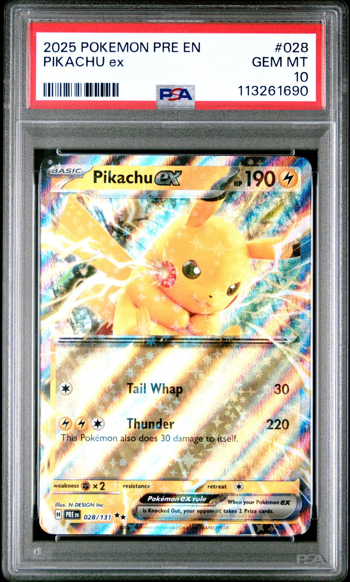 2025 Pokemon Pre En-Prismatic Evolutions Pikachu Ex #028 Gem Mt 10 front