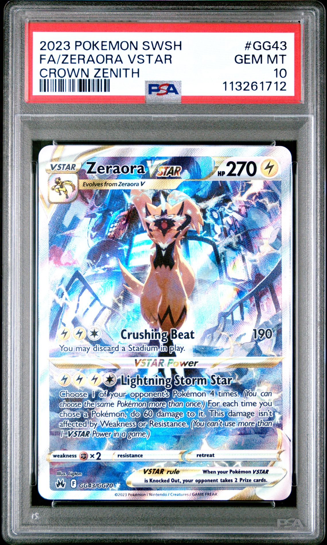 2023 Pokemon Sword And Shield Crown Zenith Fa/Zeraora Vstar #Gg43 (Crown Zenith) Gem Mt 10 front