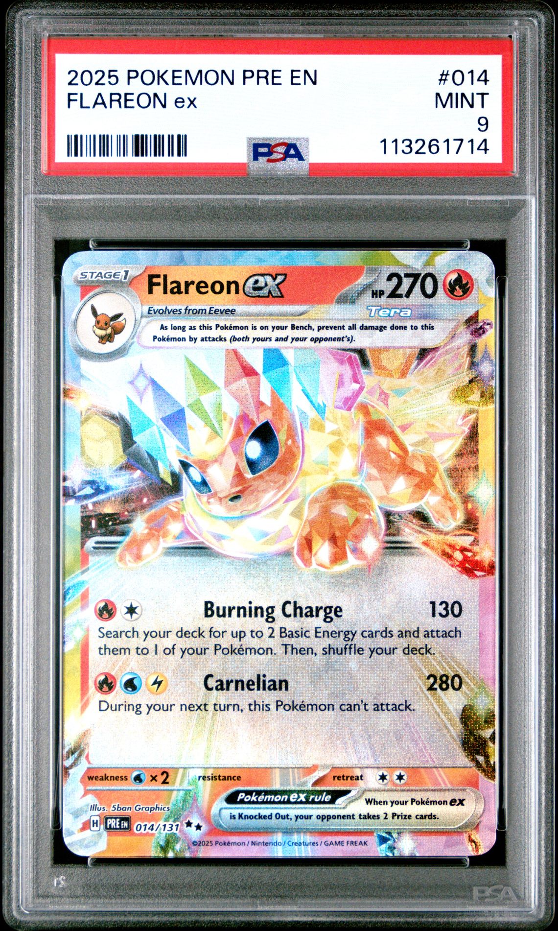 2025 Pokemon Pre En-Prismatic Evolutions Flareon Ex #014 Mint 9 front