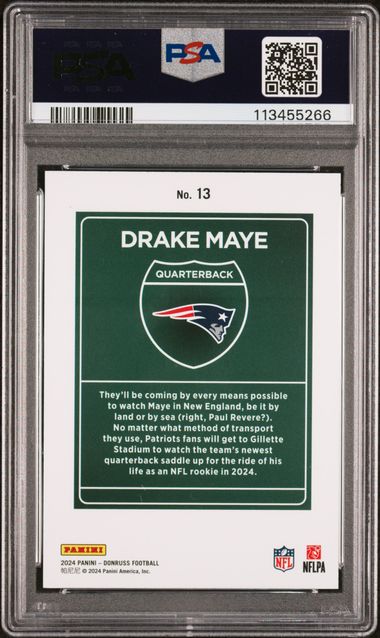 2024 Panini Donruss Downtown! Drake Maye #13 Mint 9 back