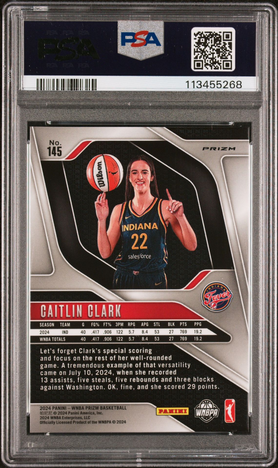 2024 Panini Prizm Wnba Caitlin Clark #145 (Wnba Logo Prizm) Mint 9 back